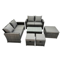Fimous Lounge Double Seat Sofa Coffee Table Set with 3 Stool