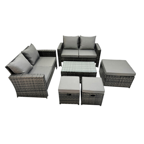 Fimous Fimous Lounge Double Seat Sofa Coffee Table Set with 3 Stool