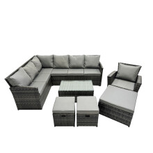 Fimous 10 Seat Poly Rattan Corner Sofa Set with 3 Stools Chair