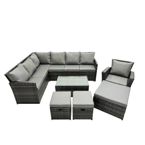 Fimous Fimous 10 Seat Poly Rattan Corner Sofa Set with 3 Stools Chair