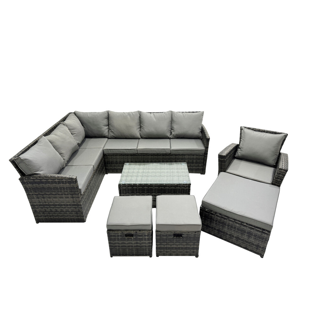 Fimous 10 Seat Poly Rattan Corner Sofa Set With 3 Stools Chair