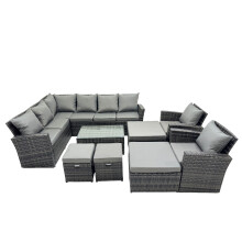 Fimous 12 Seat Rattan High Back Corner Sofa Set Patio Coffee Table Sets