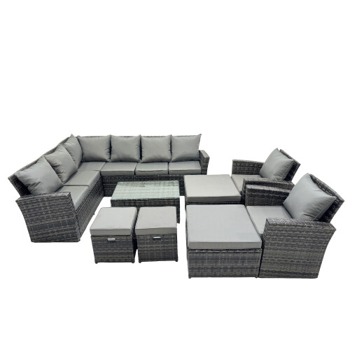 Fimous Fimous 12 Seat Rattan High Back Corner Sofa Set Patio Coffee Table Sets