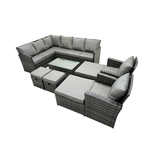 Fimous Fimous 12 Seat Poly Rattan Corner Sofa Sets with 4 Stools 2 Chairs 1