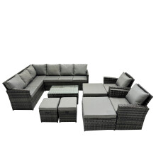 Fimous 12 Seat Poly Rattan Corner Sofa Sets with 4 Stools 2 Chairs