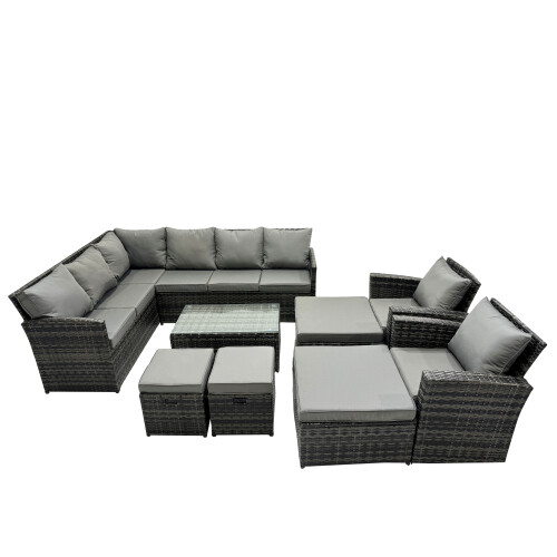 Fimous Fimous 12 Seat Poly Rattan Corner Sofa Sets with 4 Stools 2 Chairs