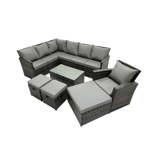 Fimous Fimous 10 Seat Poly Rattan Corner Sofa Set with 3 Stools Chair 1