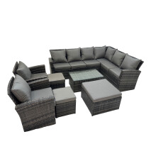 Fimous 11 Seater Garden Sofa Coffee Table Set with Chair 3 Footstools