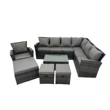 Fimous 10 Seater Garden Sofa Coffee Table Sets with Chair 3 Footstools