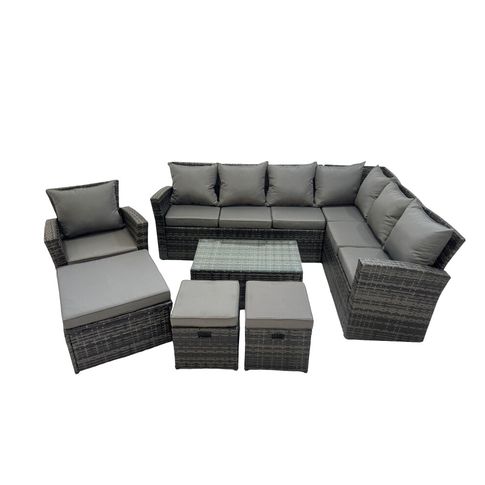 Fimous 10 Seater Garden Sofa Coffee Table Sets with Chair 3 Footstools