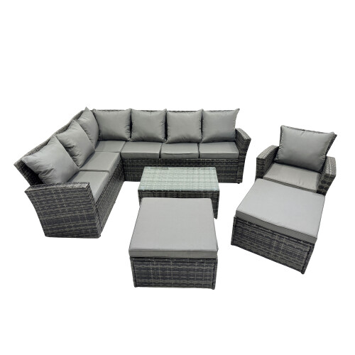 Fimous Fimous 9 Seat Rattan High Back Corner Sofa Set with 2 Big Stools