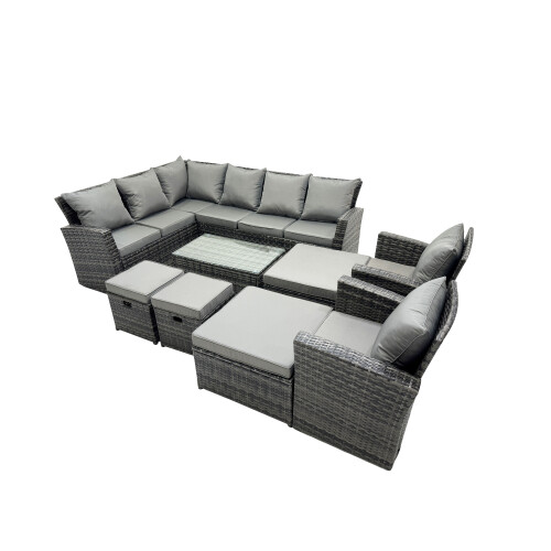 Fimous Fimous 12 Seat Rattan High Back Corner Sofa Set Patio Coffee Table Sets 1