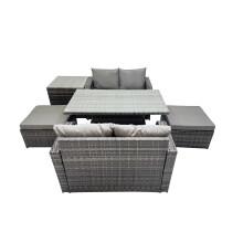 Fimous 6-seater Rattan Garden Furniture Set with 2 Big Stools Side Table