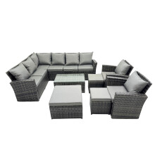 Fimous 11 Seat Rattan High Back Corner Sofa Set with 3 Stools Chair