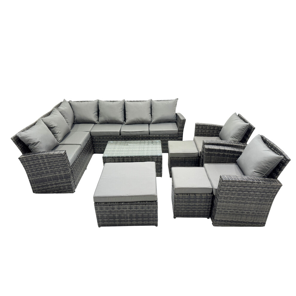 Fimous Unisex Dark Grey Seat Rattan High Back Corner Sofa Set With 3 Stools Chair In Size 11 - Image 2
