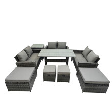 Fimous 10 Seater Outdoor Table Double Seat Sofa Side Table 4 Stools Set