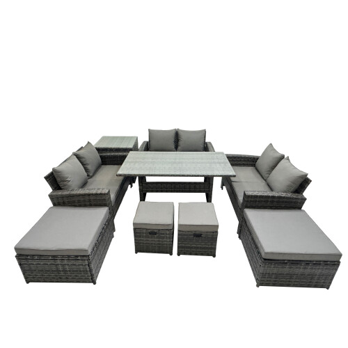 Fimous Fimous 10 Seater Outdoor Table Double Seat Sofa Side Table 4 Stools Set