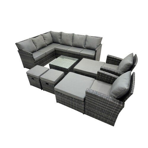 Fimous Fimous 12 Seat Poly Rattan Corner Sofa Set with 4 Stools 2 Chairs 1