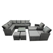 Fimous 12 Seat Poly Rattan Corner Sofa Set with 4 Stool 2 Chairs