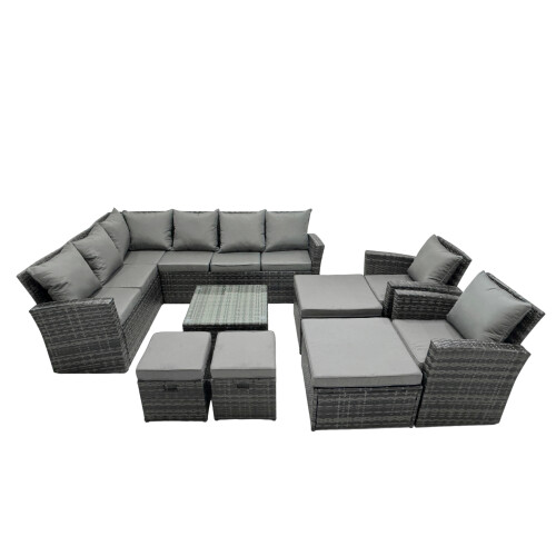 Fimous Fimous 12 Seat Poly Rattan Corner Sofa Set with 4 Stool 2 Chairs