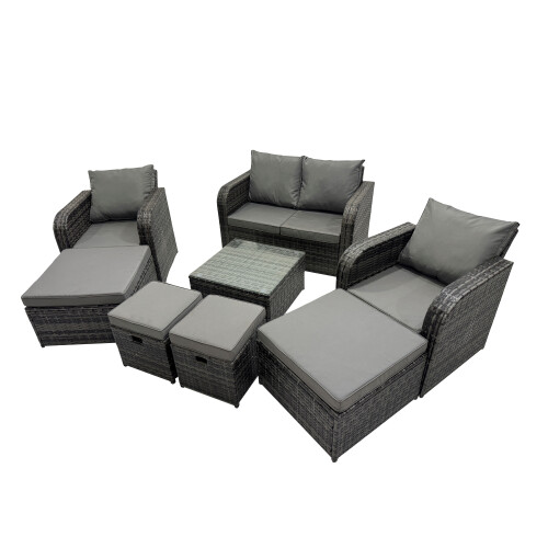 Fimous Fimous Love Sofa Reclining Chair Square Coffee Table Set with 4 Stools 1