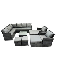 Fimous 12 Seat Poly Rattan Corner Sofa Set with 4 Stools 2 Chairs