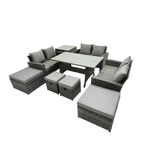 Fimous Fimous 10 Seater Outdoor Table Double Seat Sofa Side Table 4 Stools Set 1