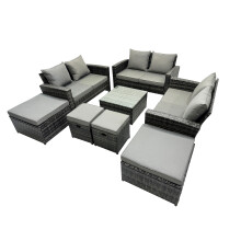 Fimous Lounge Double Seat Sofa Coffee Table Set with 4 Stools