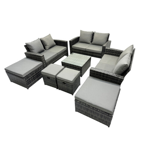Fimous Fimous Lounge Double Seat Sofa Coffee Table Set with 4 Stools