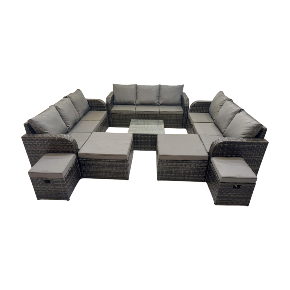Fimous Rattan Garden Outdoor Furniture Set With 4 Stools Dark Mixed Grey