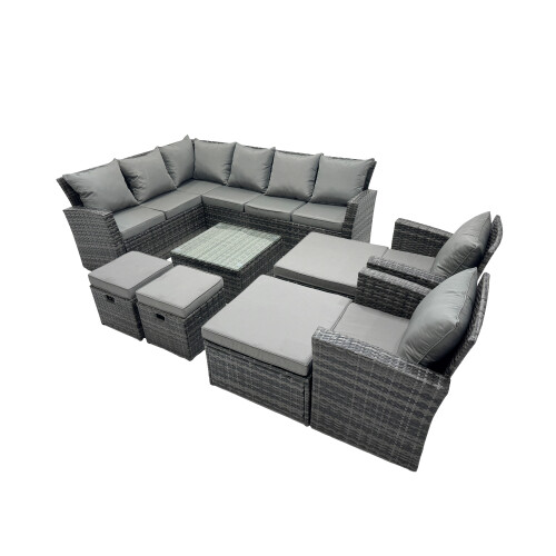 Fimous Fimous 12 Seat Poly Rattan Corner Sofa Set with 4 Stool 2 Chairs 1