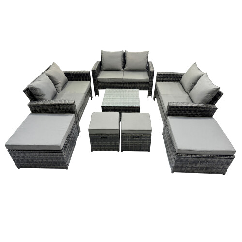 Fimous Fimous Lounge Double Seat Sofa Coffee Table Set with 4 Stools 1
