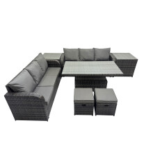 Fimous Rattan Garden Furniture Set 8-seater with 2 Side Table 2 Small Stools