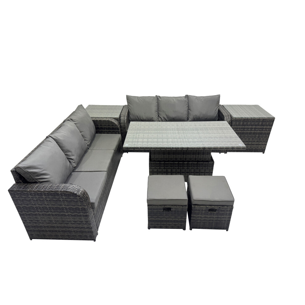 Fimous Rattan Garden Furniture Set 8-Seater With 2 Side Table 2 Stools Small