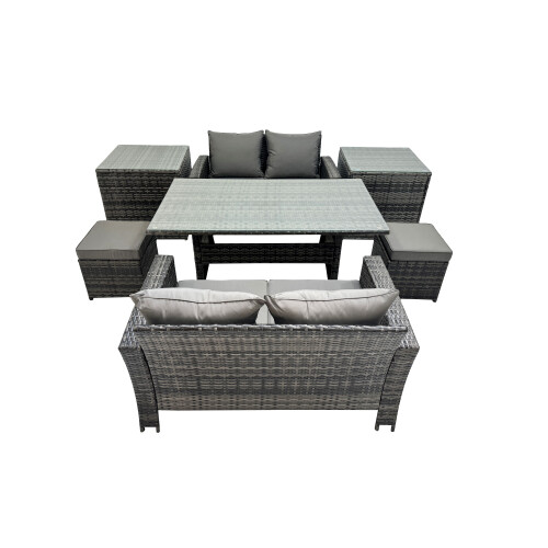 Fimous Fimous 6 Seater Outdoor Table Double Seat Sofa 2 Side Table 2 Small Stool Set 1