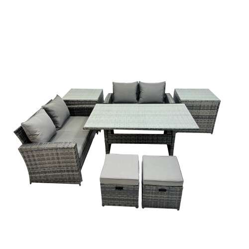 Fimous Fimous 6 Seater Outdoor Table Double Seat Sofa 2 Side Table 2 Small Stool Set