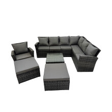 Fimous 9 Seater Garden Sofa Coffee Table Sets with Chair 2 Big Footstools