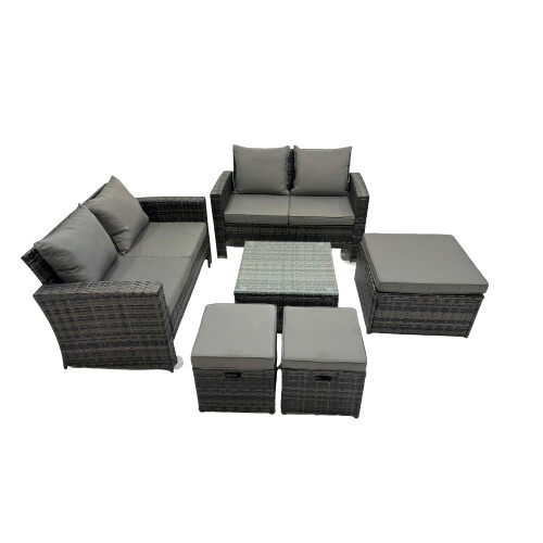 Fimous Fimous Lounge Double Seat Sofa Coffee Table Set with 3 Stools 1