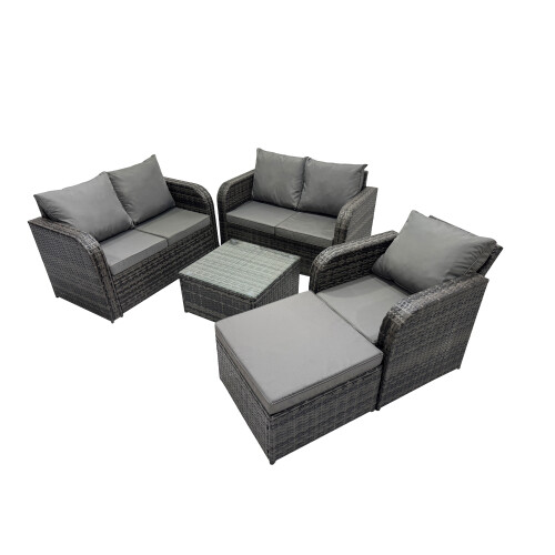 Fimous Fimous Love Sofa Square Coffee Table Set with Big Stool Dark Grey Mixed 1