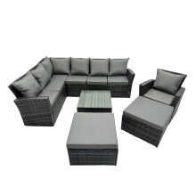 Fimous 9 Seat Rattan Corner Sofa Set with 2 Big Stool Chair