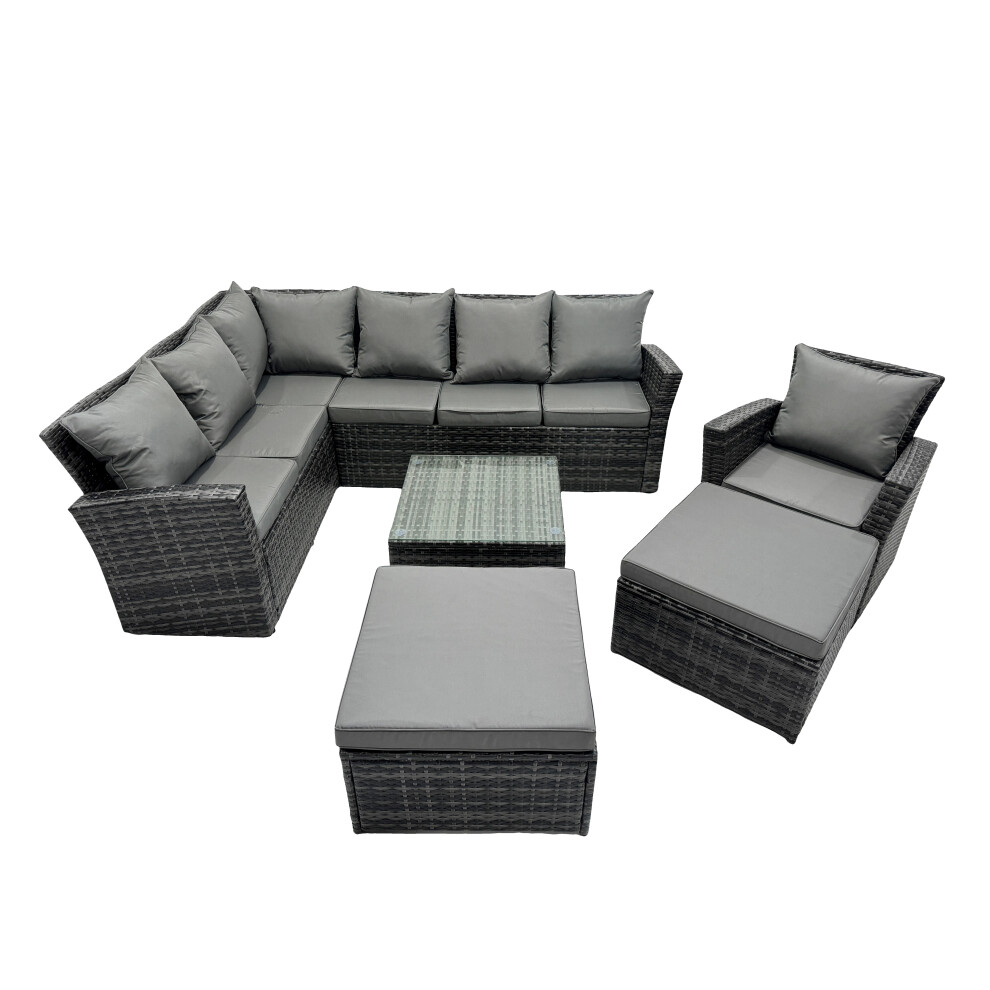Fimous 9 Seat Rattan Corner Sofa Set with 2 Big Stool Chair