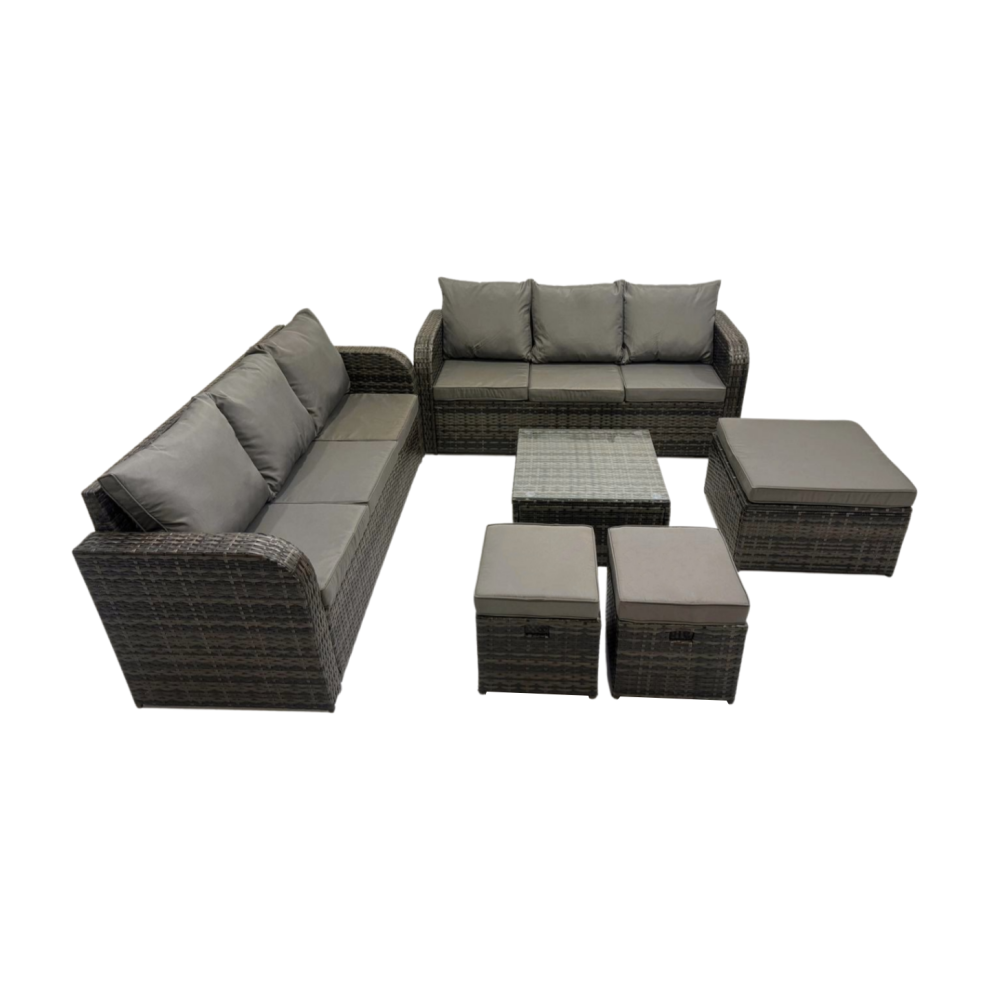 Fimous Rattan Garden Outdoor Furniture Set With 3 Stools Dark Mixed Grey
