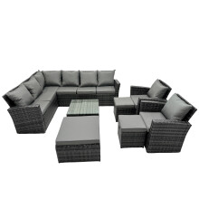 Fimous 11 Seat Poly Rattan Corner Sofa Set with 3 Stool 2 Chairs