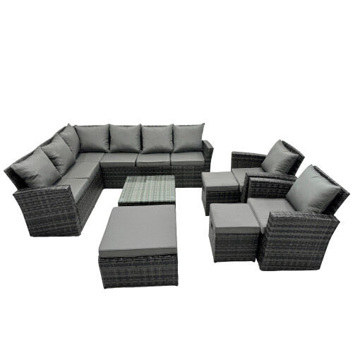 Fimous Fimous 11 Seat Poly Rattan Corner Sofa Set with 3 Stool 2 Chairs
