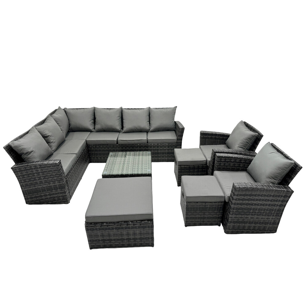 Fimous 11 Seat Poly Rattan Corner Sofa Set With 3 Stool 2 Chairs