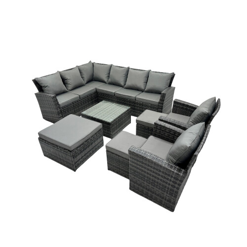 Fimous Fimous 11 Seat Poly Rattan Corner Sofa Set with 3 Stool 2 Chairs 1