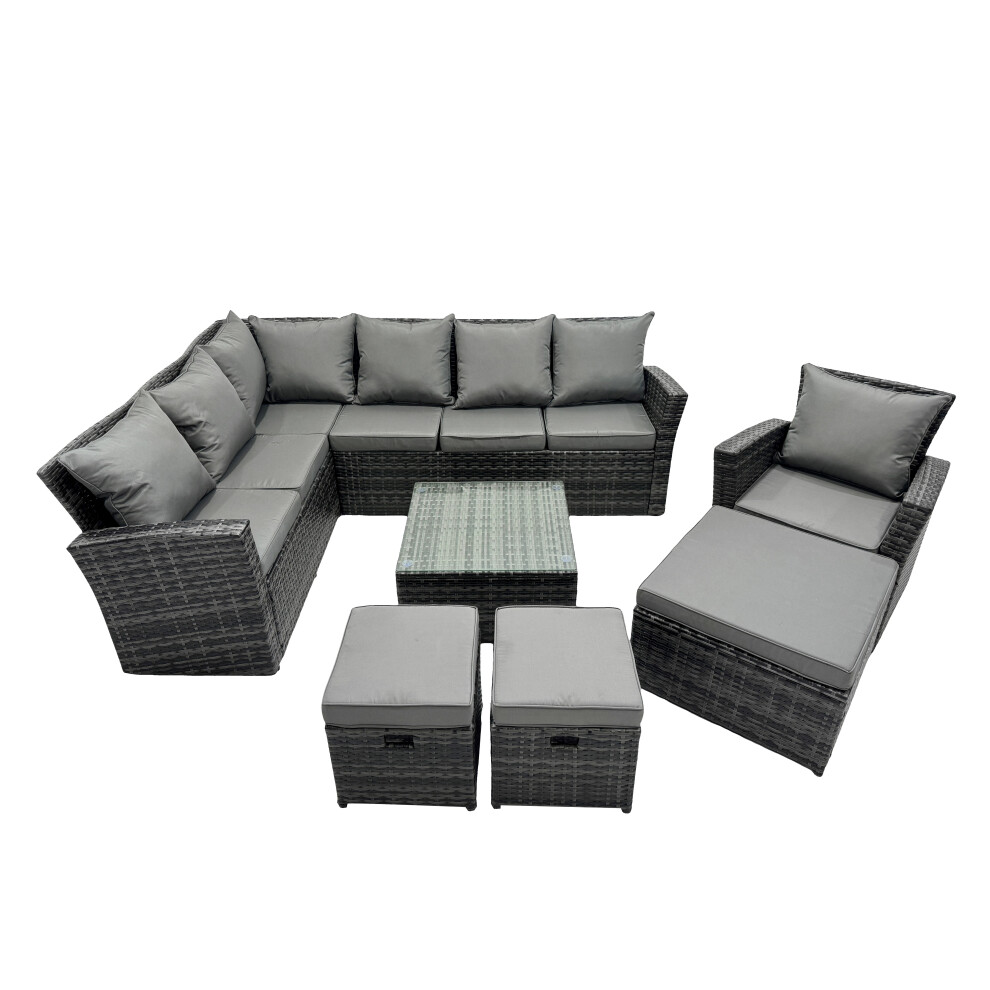 Fimous Rattan Corner Sofa Set with 3 Stool Chair for Garden Backyard