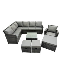 Fimous 10 Seat Outdoor Coffee Table Corner Sofa Set with 3 Stool Chair