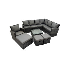 Fimous 10 Seater Garden Sofa Coffee Table Set with Chair 3 Footstools