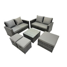 Fimous Lounge Double Seat Sofa Coffee Table Set with 3 Stools